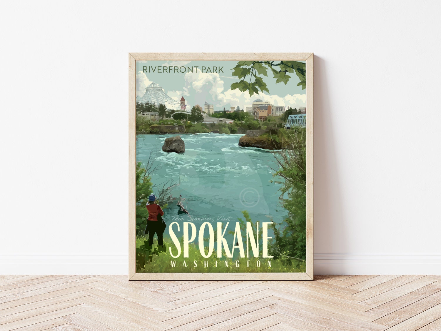 Spokane Washington Poster, Spokane Riverfront Park Print, Spokane Falls Art, Spokane Vintage Style Travel Art