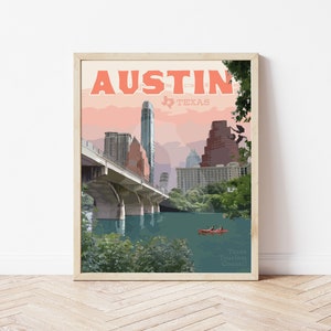 Austin Texas Travel Poster, Austin Texas Vintage Style Print