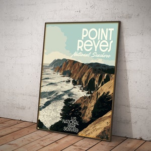 Point Reyes National Seashore Vintage Style Reiseposter, Point Reyes Kalifornien Druck Bild 1