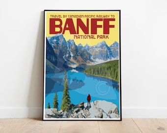 Banff National Park Travel Poster, Banff Canada National Park Print, Banff Vintage Style Art
