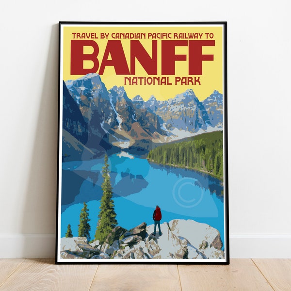 Banff National Park Travel Poster, Banff Canada National Park Print, Banff Vintage Style Art