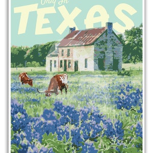 Texas Bluebonnet reseaffisch, konsttryck i vintagestil bild 2