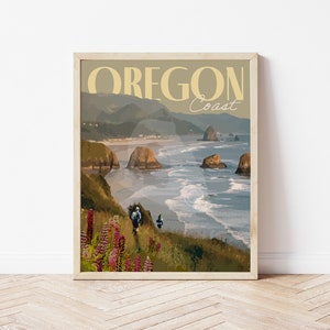 Oregon Coast Print, Oregon Coast Vintage Style Travel Poster