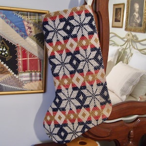 Jacquard Coverlet Christmas Stocking~ 1800s Americana Decor~#1~