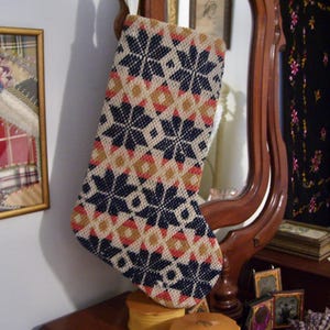 Jacquard Coverlet Christmas Stocking~1800s Americana Decor~#2~