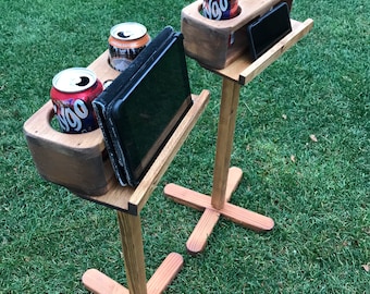 Drink holder pair with phone or digital scoreboard shelf