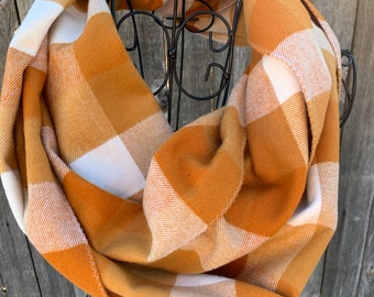 Golden Yellow and White Buffalo Plaid Infinity Scarf