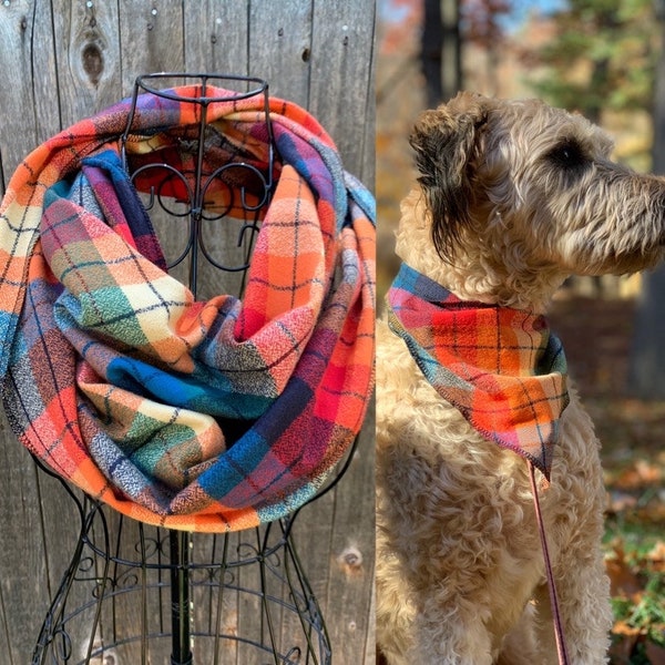 Matching Plaid Infinity Scarf and Dog Bandana