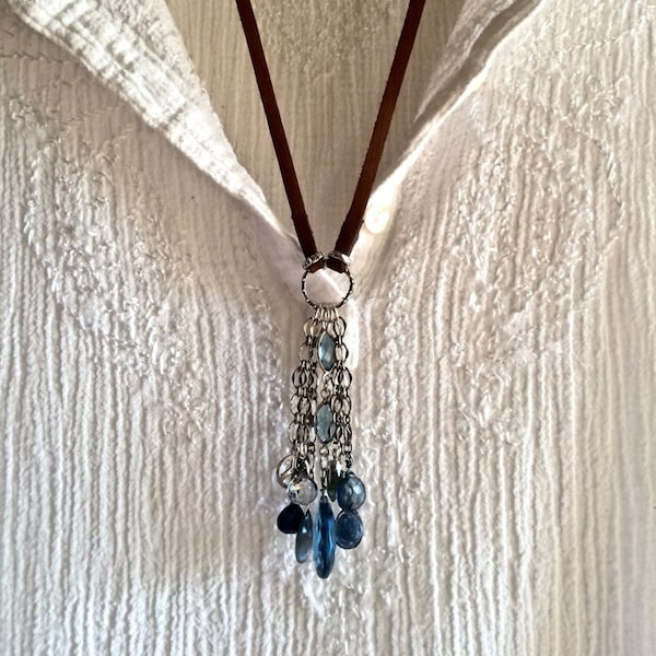 collier gratuit oiseau- bleu gemme quartz lapis labradorite bleu london cluster silver to-ring sur cuir sundance style long pendentif boho