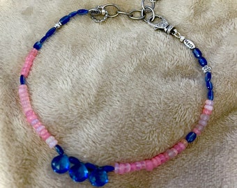 cotton candy- pink opal and London blue gemstone choker with silver beads lobster clasp boho choker