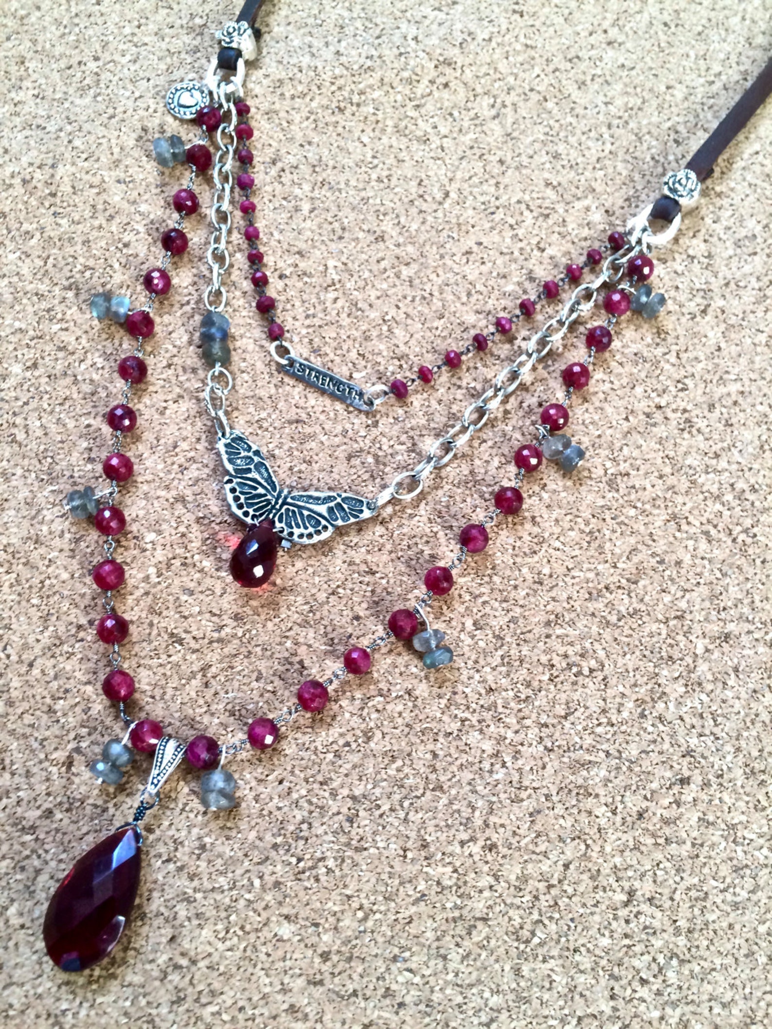 The Romantic Ruby Triple Strand Necklace Labradorite & Etsy