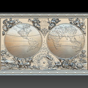 Fichier STL 3D pour CNC - Carte du monde avec cadre
