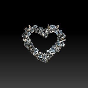 May include: A silver heart-shaped wreath made of roses. The roses are arranged in a circle, forming a heart shape. The wreath is a decorative item that can be used for weddings, anniversaries, or other special occasions.
