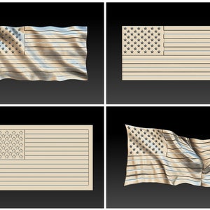 3D STL models for CNC - 14 Set USA FLags - 14 stl files with hi details