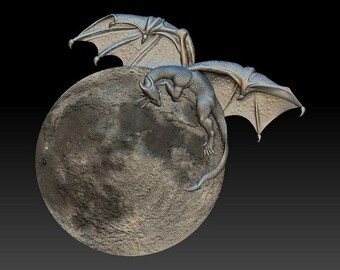3D STL File for CNC - Dragon on the moon