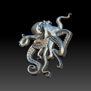 K&ouml;nnte beinhalten: Eine silberfarbene Oktopus-Skulptur mit detaillierten Tentakeln und einer strukturierten Oberfl&auml;che.