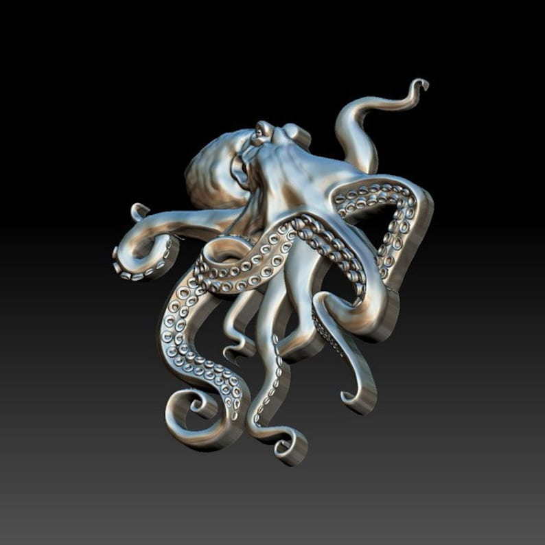 K&ouml;nnte beinhalten: Eine silberfarbene Oktopus-Skulptur mit detaillierten Tentakeln und einer strukturierten Oberfl&auml;che.