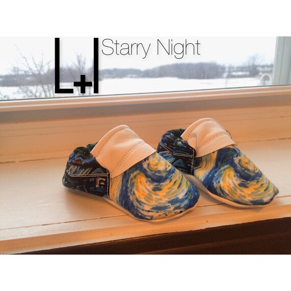 Starry Night Baby Moccasins Van Gough Faux Leather Handmade Etsy
