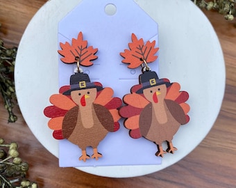 Adorable turkey earrings, Fall dangle earrings for pierced ears, seasonal earrings, fall earrings, thanksgiving earrings, turkey earrings