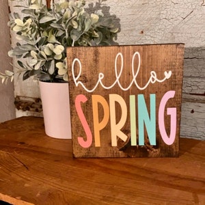 Hello spring, mini sign, tiered tray sign, tiered tray decor, spring decor, tiered tray mini sign, wreath sign, pastel home decor