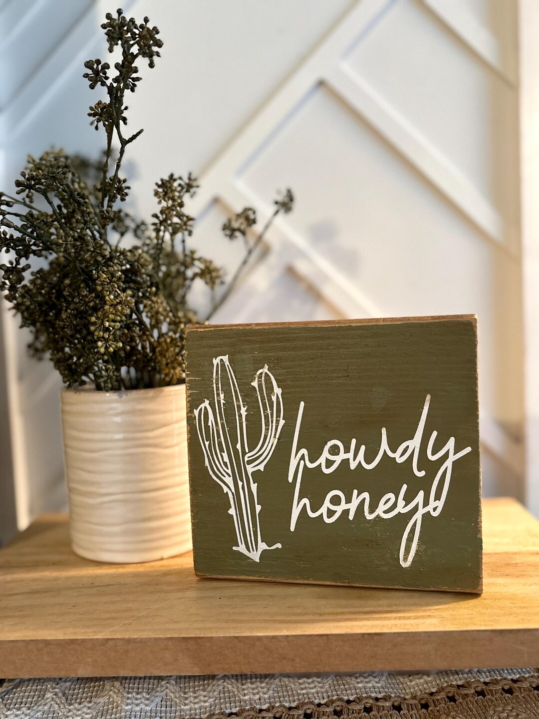 Rustic Cactus Sign Howdy Honey Sign | Reclaimed Wood Sign | Western Farmhouse Decor ...