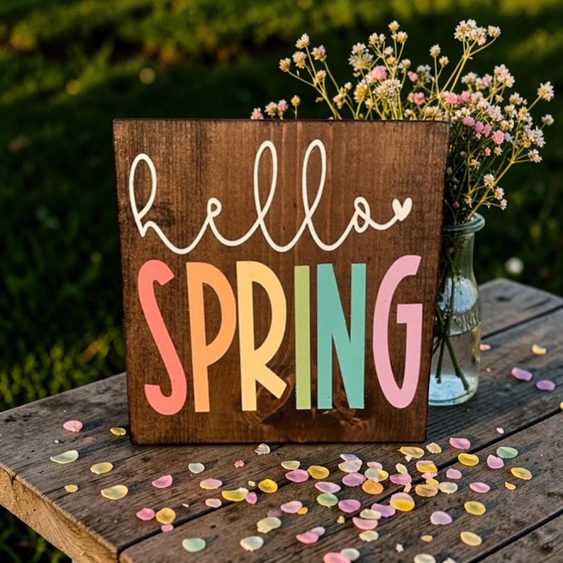 Hand-painted Hello Spring Wooden Sign, Tiered Tray Decor - Etsy