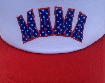 Patriotic Mama Trucker Hat, Red White Blue Fourth of July