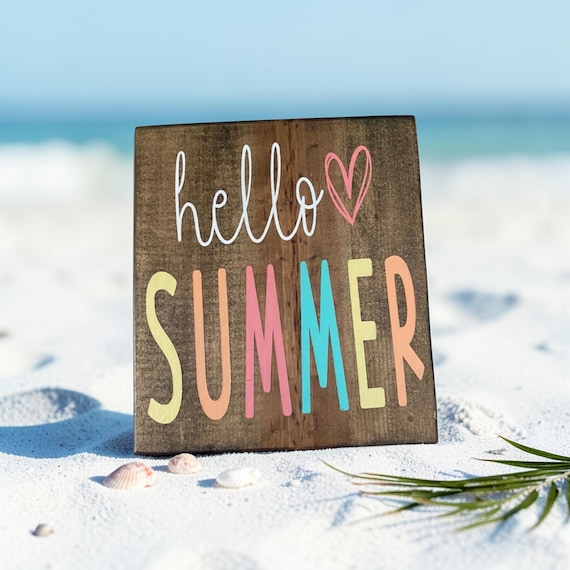 Hello summer sign, summer wood sign, summer decor, summer tiered tray decor, tiered tray decor, summer wood decor, pastel home decor
