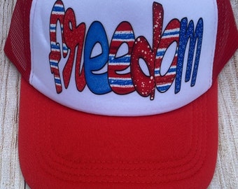 Freedom Trucker Hat, Patriotic Red White Blue, Fourth of July