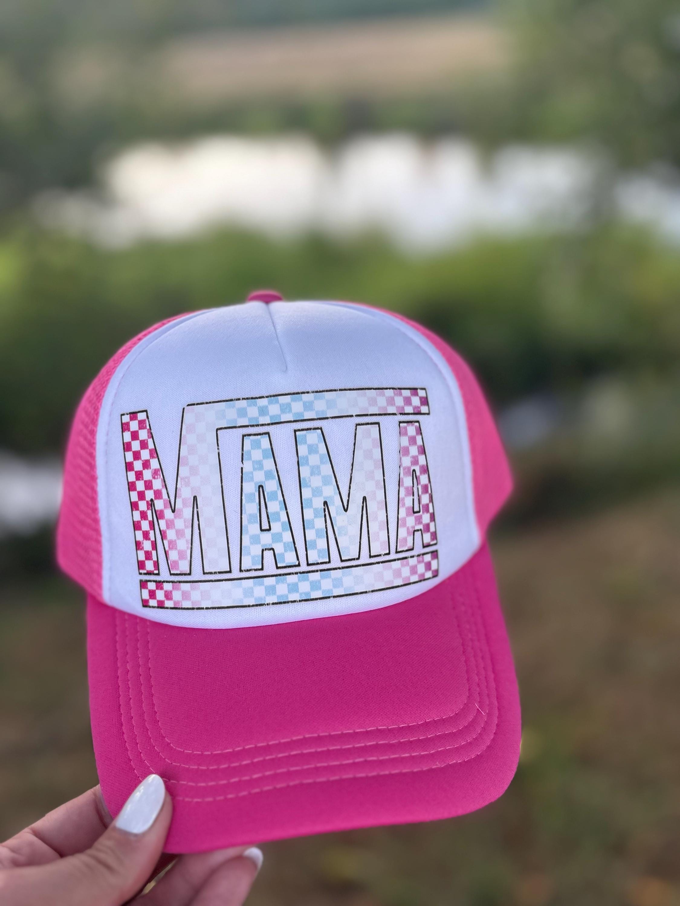 Pink Checkered Mama Trucker Hat, Skater Style - Etsy display picture 3