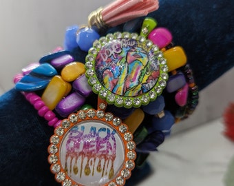 Colorful wrap charm bracelet with black queen charms