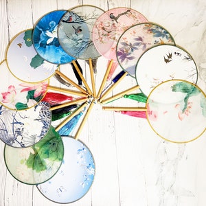 Chinese Japanese Style Round Hand Held Fan For Wedding Event Party Gift