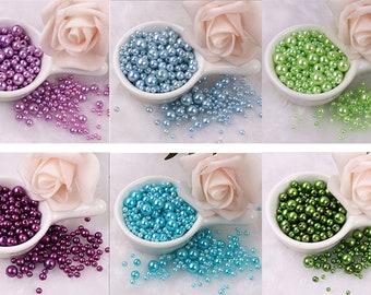 3/4/5/6/8mm Mix Round Fake Pearl Beads with Hole for Handcraft (Purple/Blue/Green Collection)