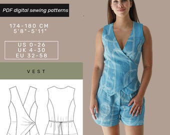 Women's Classic Vest Sewing Pattern | US 0-26  | Summer Vest pattern | DIY Tailored Vest pdf | Women Waistcoat Jacket