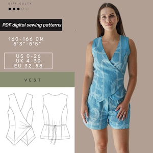 Women&#39;s Classic Vest Sewing Pattern | US 0-26  | Summer Vest pattern | DIY Tailored Vest pdf | Women Waistcoat Jacket