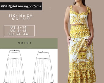 Maxi Skirt Sewing Pattern | Skirt Pattern | Women Skirt Pattern | US 2-14 | Sewing Patterns | Long Skirt Pattern | Tiered Skirt