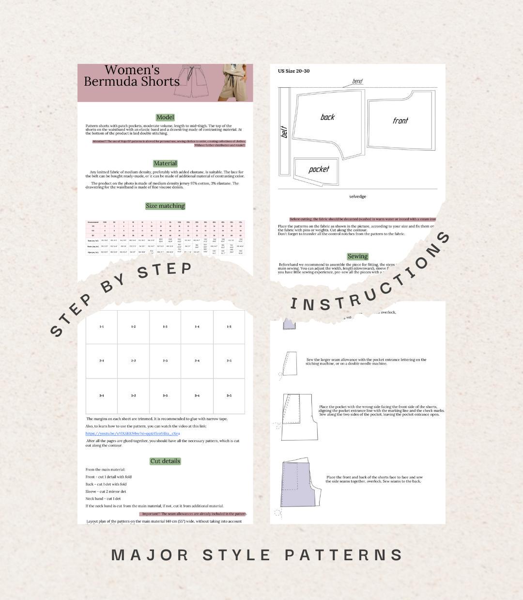 Bermuda Shorts Sewing Pattern With Tutorial | XXS-5XL | Shorts With ...
