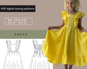 Dress Sewing Pattern for Kids | Ruffle Dress For Kids PDF | Long Dress Pattern | Beginner Pattern | Sewing Pattern Toddlers  | Size 2-14 Age
