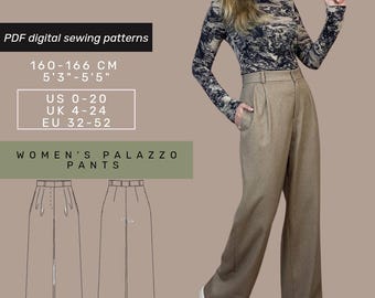 Wide Leg Palazzo Pants Sewing Pattern with tutorial | US 0-20 | Pants Sewing Pattern |  Woman Sewing Pattern | Instant Download |