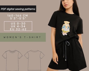 Patrón de costura de camiseta para mujer / XXS-5XL / Patrón de costura en PDF imprimible y tutorial / Patrón de costura para mujer / Descarga instantánea /