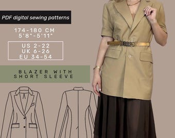 Blazer Sewing Pattern with tutorial | US 2-22 | Long Jacket Sewing Pattern |  Woman Sewing Pattern | Instant Download |