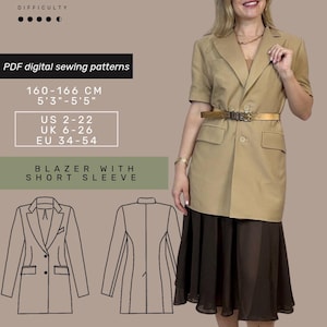 Blazer Sewing Pattern with tutorial | US 2-22 | Long Jacket Sewing Pattern |  Woman Sewing Pattern | Instant Download |
