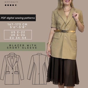 Blazer Sewing Pattern with tutorial | US 2-22 | Long Jacket Sewing Pattern |  Woman Sewing Pattern | Instant Download |
