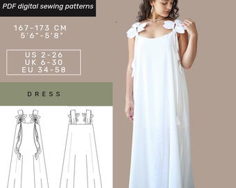 Basic Maxi dress pattern | Sundress pattern for women | US 2-26 | Easy wedding maxi dress sewing pattern | Linen dress | PDF Sewing pattern
