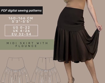 Midi skirt Sewing Pattern with tutorial | US 0-22 | Shorts with Pocket Sewing Pattern |  Woman Sewing Pattern | Instant Download |