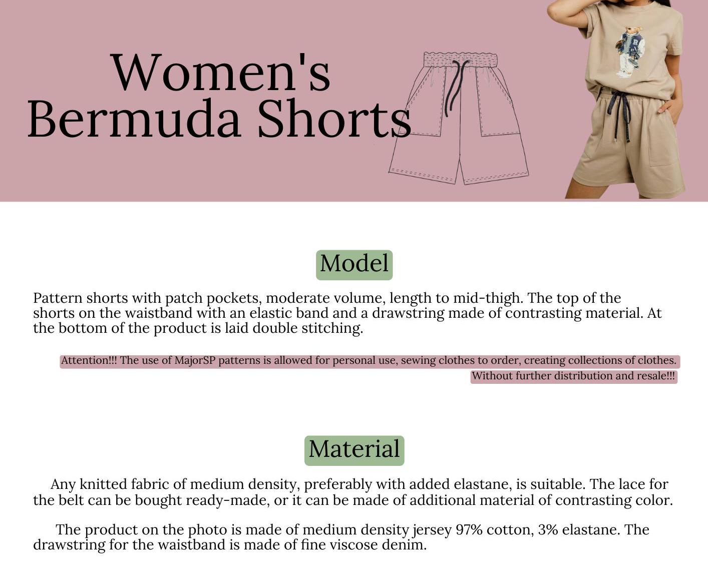 Bermuda Shorts Sewing Pattern With Tutorial | XXS-5XL | Shorts With ...