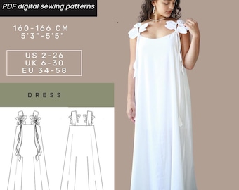 Basic Maxi dress pattern | Sundress pattern for women | US 2-26 | Easy wedding maxi dress sewing pattern | Linen dress | PDF Sewing pattern