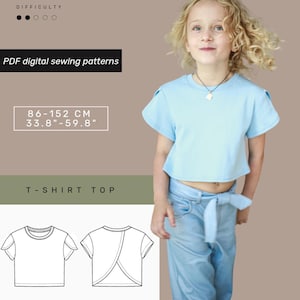 Kids Summer T-Shirt Sewing Pattern | Girls Short Sleeve Top  | PDF Pattern T Shirt  |  2 - 14 Years | Girls Blouse Beginner Pattern