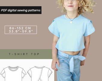 Kids Summer T-Shirt Sewing Pattern | Girls Short Sleeve Top  | PDF Pattern T Shirt  |  2 - 14 Years | Girls Blouse Beginner Pattern