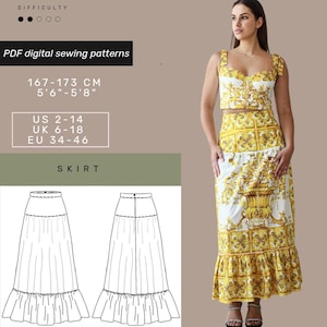 Maxi Skirt Sewing Pattern | Skirt Pattern | Women Skirt Pattern | US 2-14 | Sewing Patterns | Long Skirt Pattern | Tiered Skirt